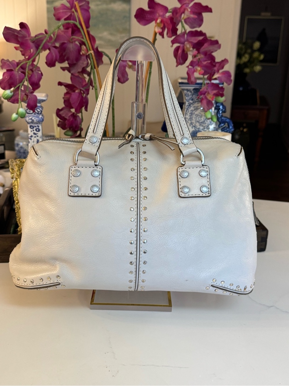 🤍 VINTAGE MICHAEL KORS AND OFF WHITE ASTOR STUDDED SATCHEL! 🤍🤍